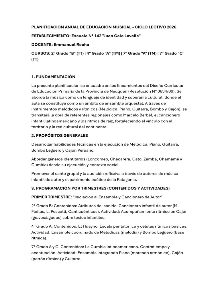 Planificacion 2026 | PDF | Ritmo | Piano