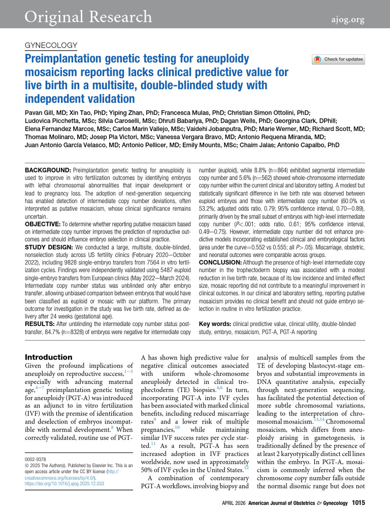 Preimplantation Genetic Testing for Aneuploidy Mos | PDF | In Vitro ...
