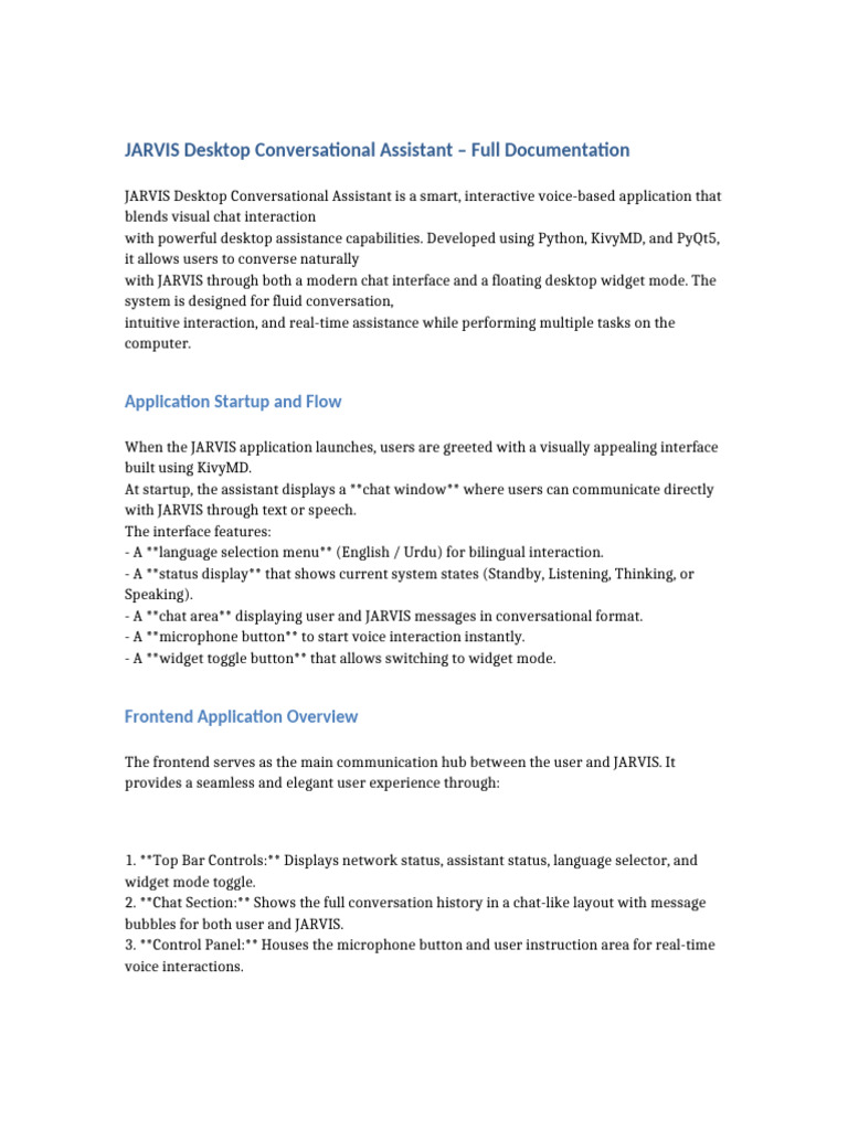 JARVIS Desktop Assistant Documentation | PDF