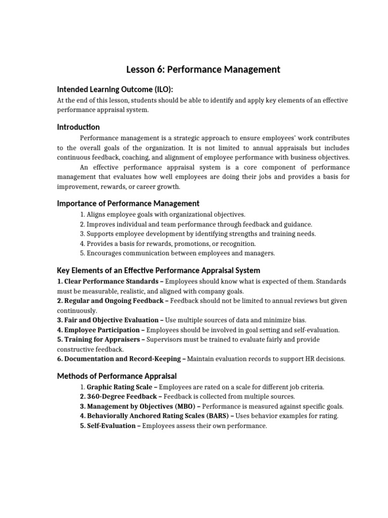 Lesson 6 Performance Management | PDF | Performance Appraisal | Applied ...