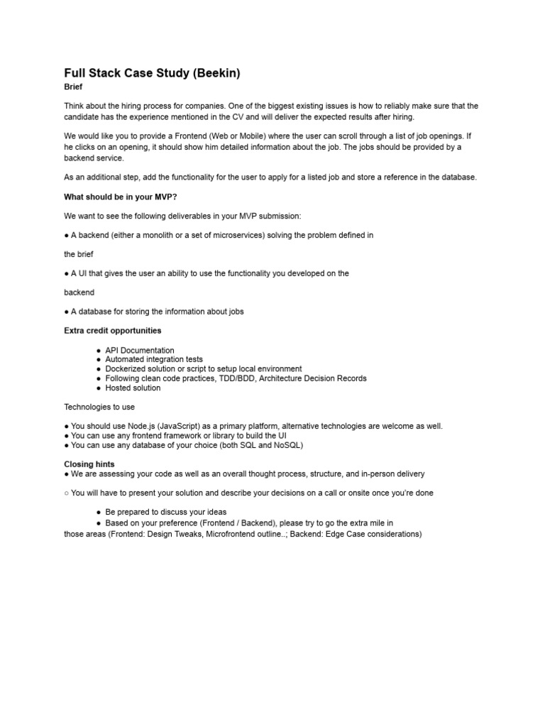 Full Stack Case Study Beekin | PDF