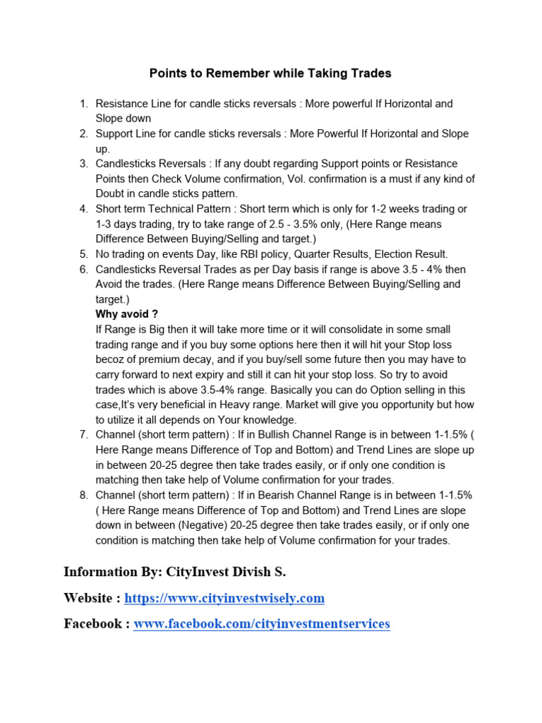 Points to Remember While Taking Trades | PDF | Market Trend | Financial ...