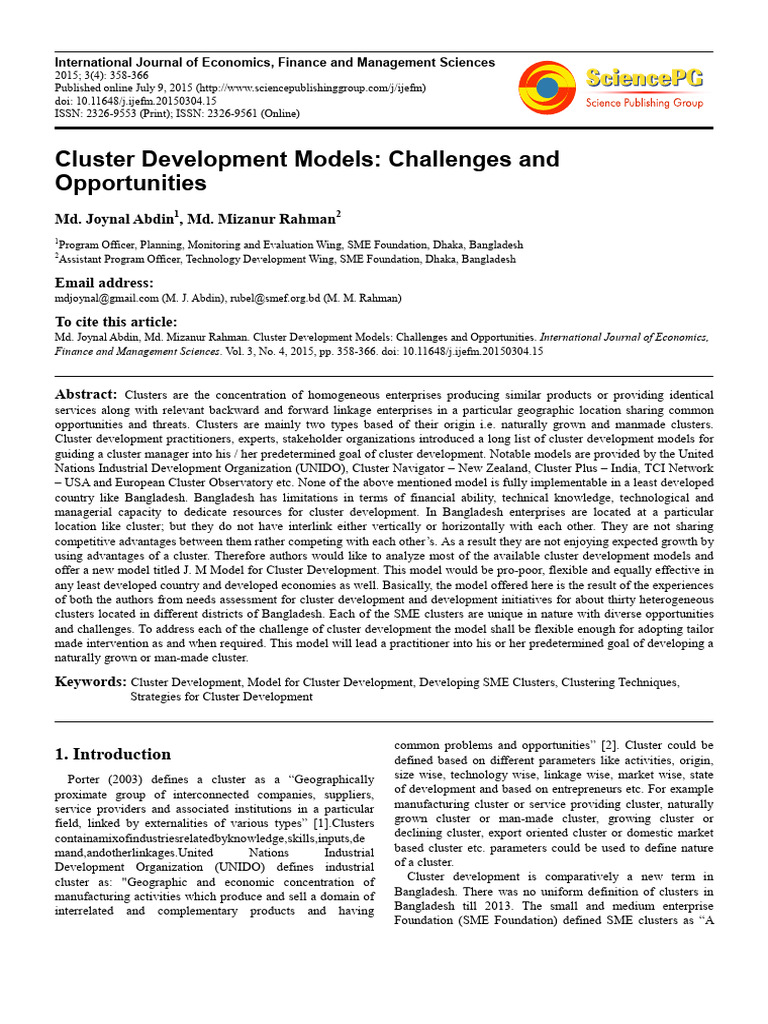 Cluster Development Models: Challenges and Opportunities | PDF ...