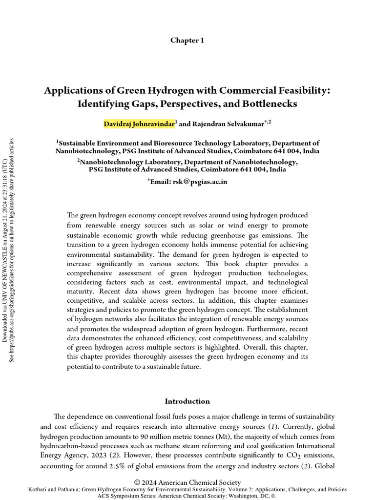 Applications of Green Hydrogen With Comm | PDF | Hydrogen | Energy Storage