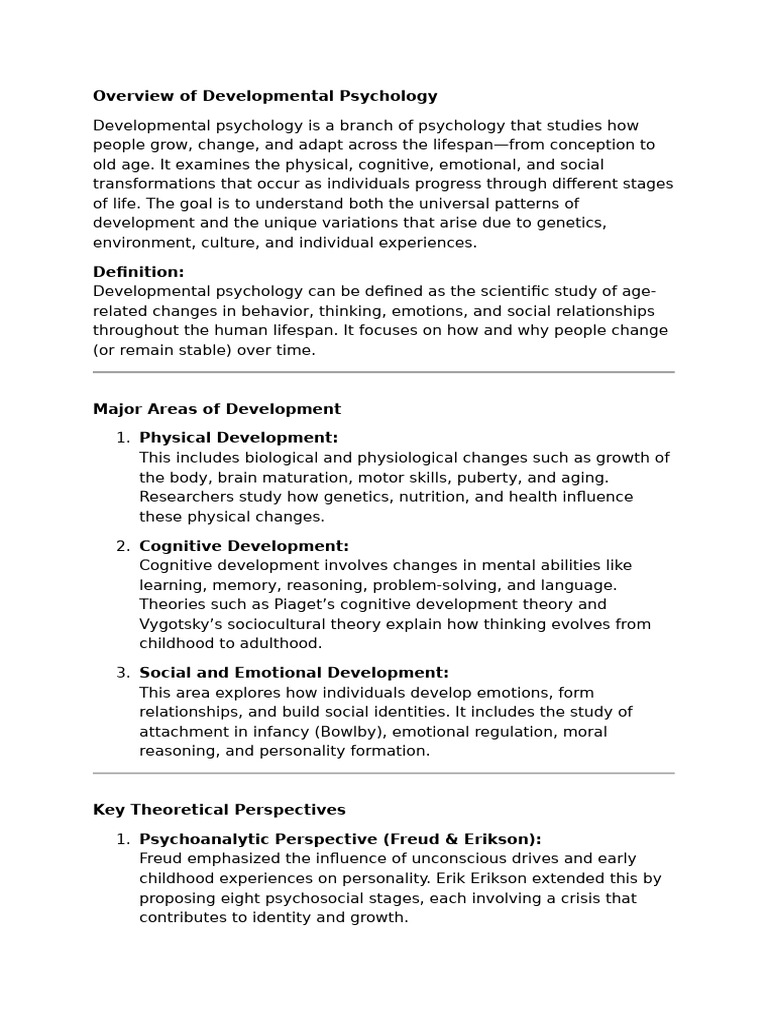 Overview of Developmental Psychology | PDF | Developmental Psychology ...
