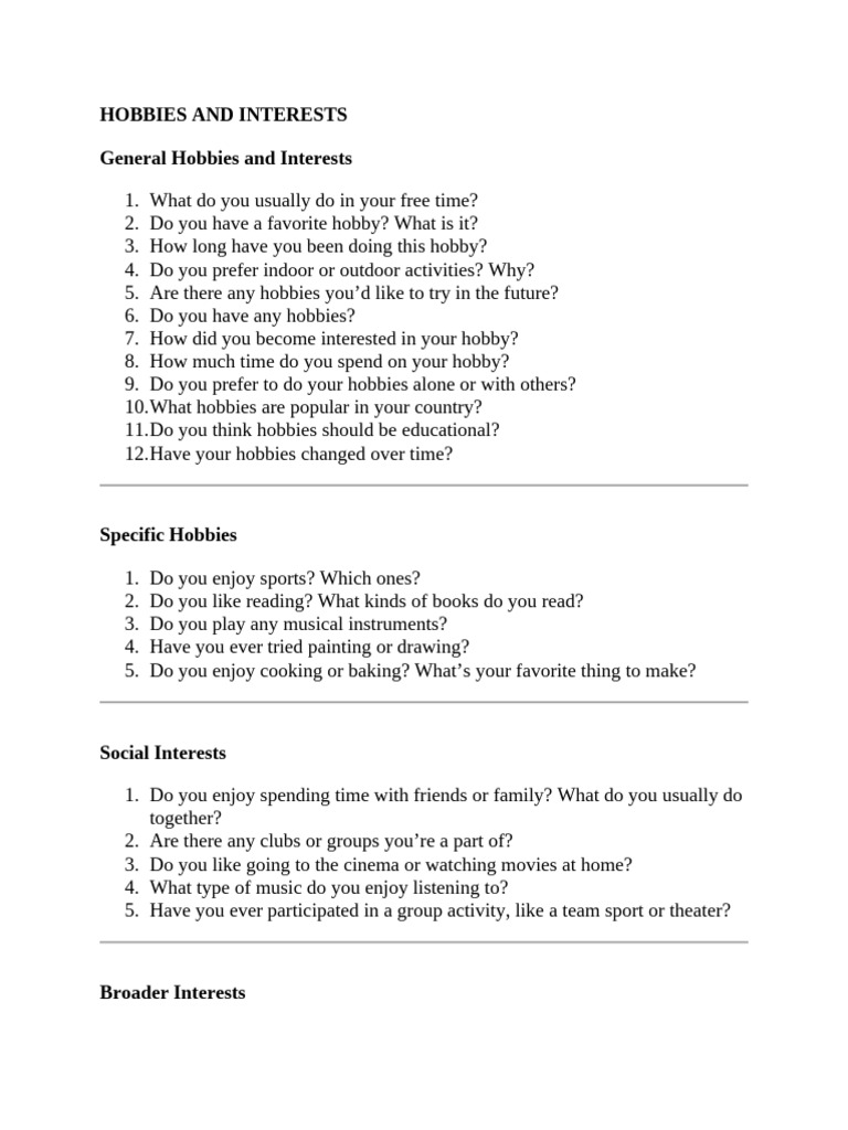 Hobbies and Interests | PDF | Hobbies | Sports