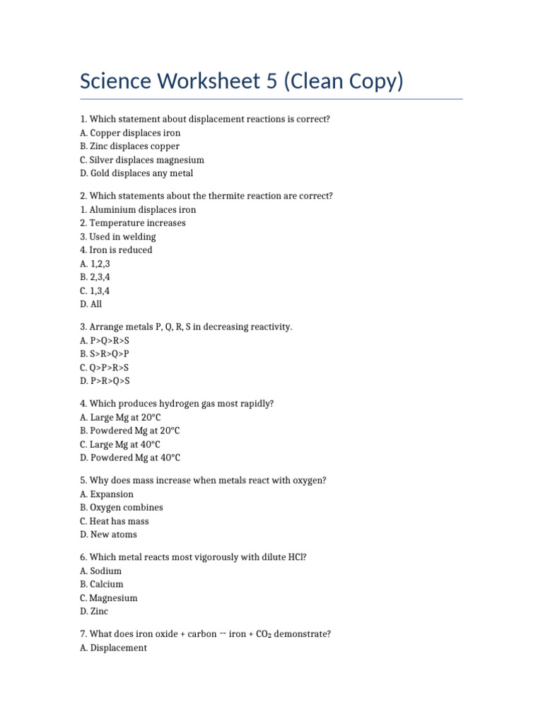 Science_Worksheet_Clean (1) | PDF | Magnesium | Iron