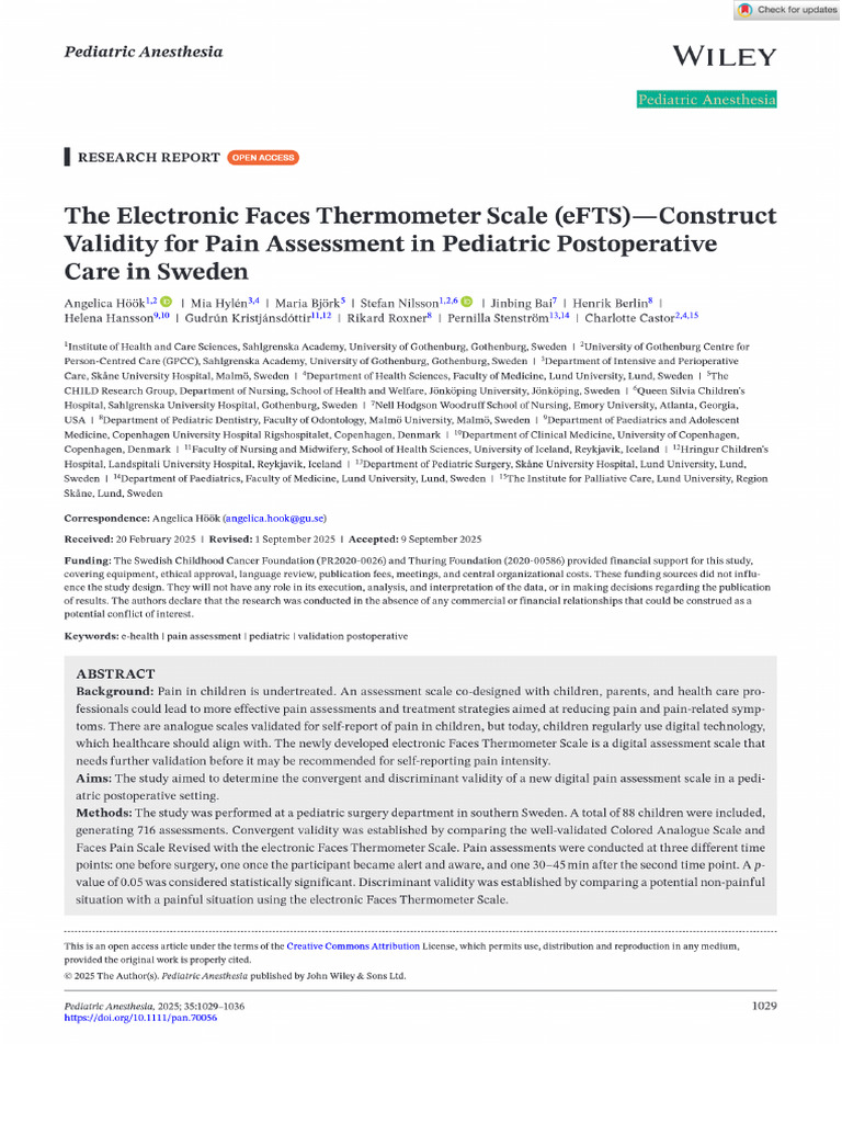 The Electronic Faces Thermometer Scale (EFTS)—Construct Validity for ...