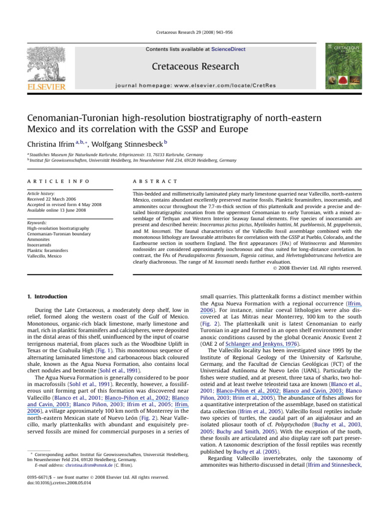 Cenomanian Turonian High Resolution Bios From Mexico Ifrim, 2008 | PDF ...