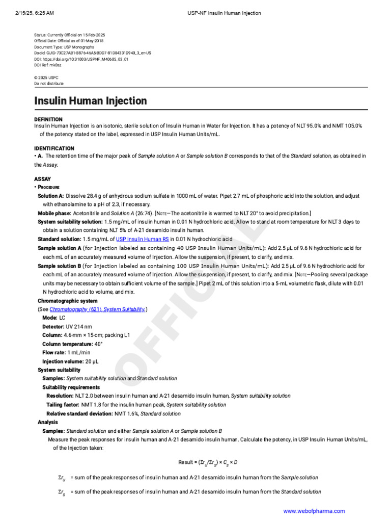 Insulin Human Injection | PDF