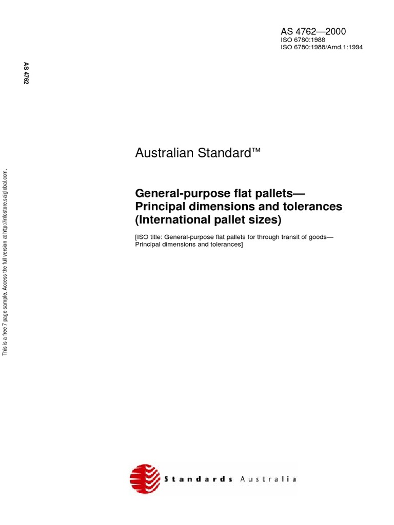 As 47622000 GeneralPurpose Flat Pallets Principal Dimensions and
