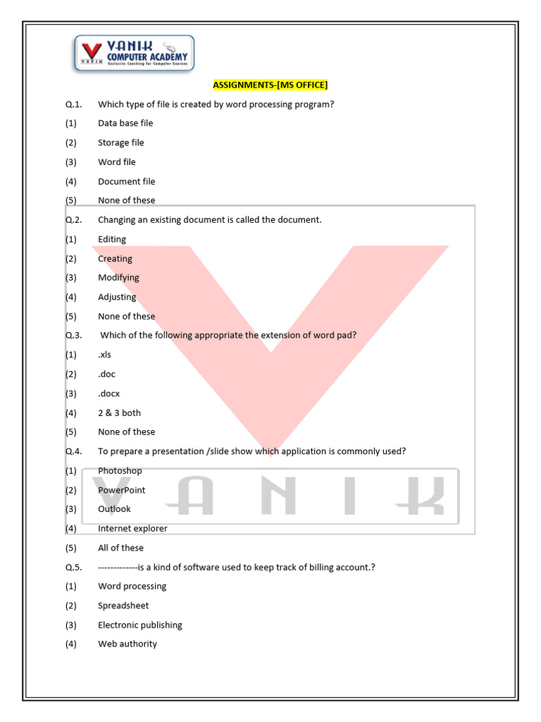 Assignments [Ms Office] | PDF | Microsoft Excel | Microsoft Word