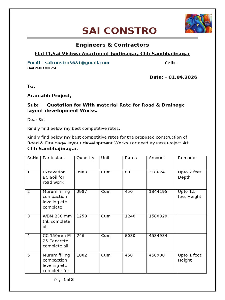 Quotation for Layout Development Work | PDF | Civil Engineering ...