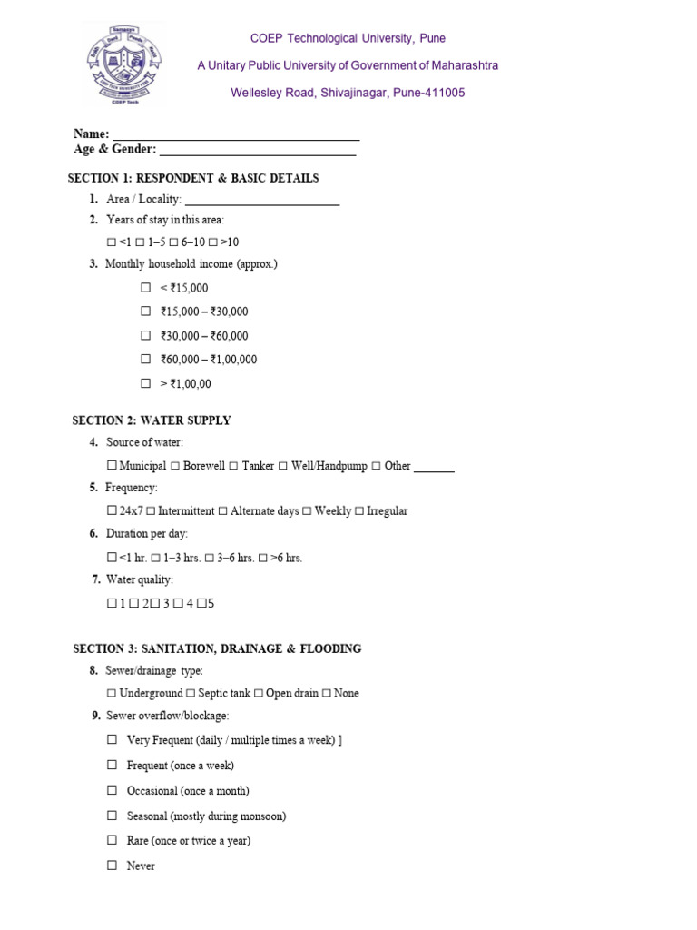 Thesis Questionnaire Survey Forms | PDF | Storm Drain | Transport