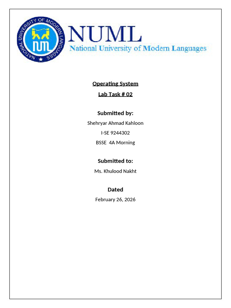 Shehryar Ahmad Kahloon Lab Task 2 | PDF