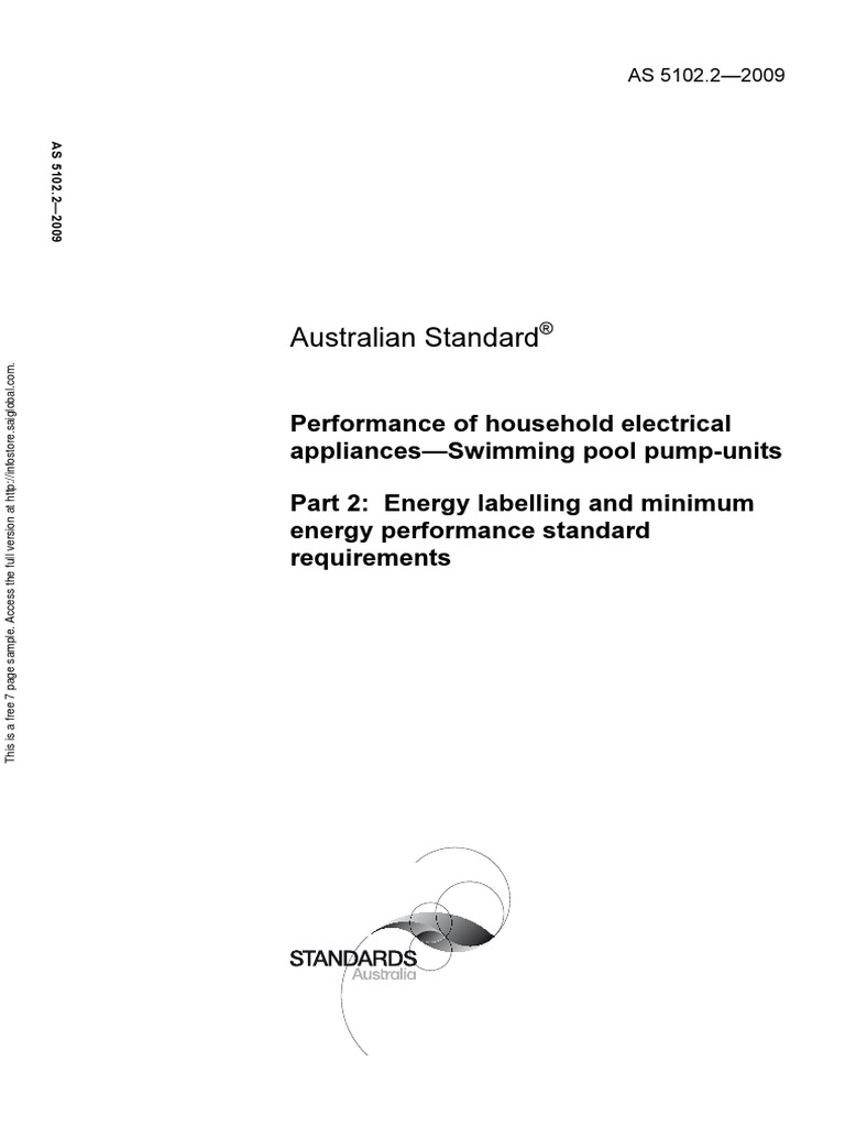 As 5102.2-2009 Performance of Household Electrical Appliances ...