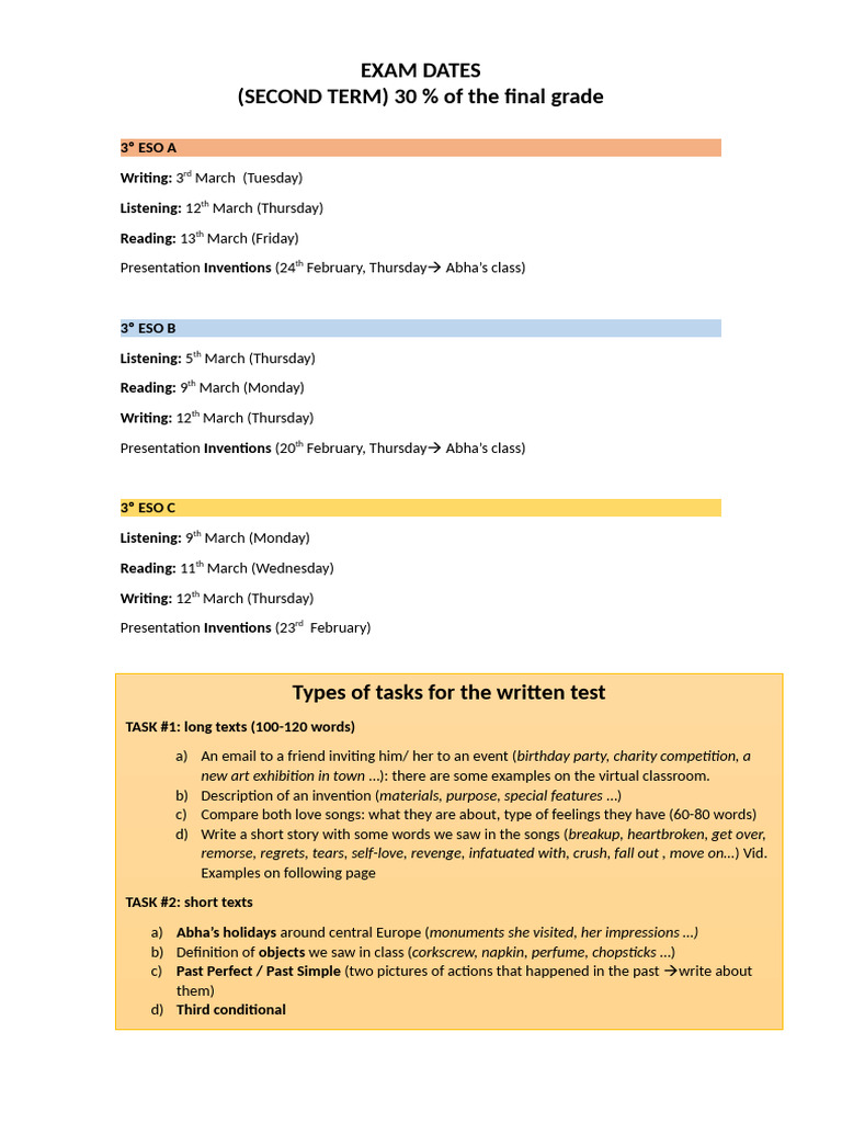 Exam Dates_second Term | PDF