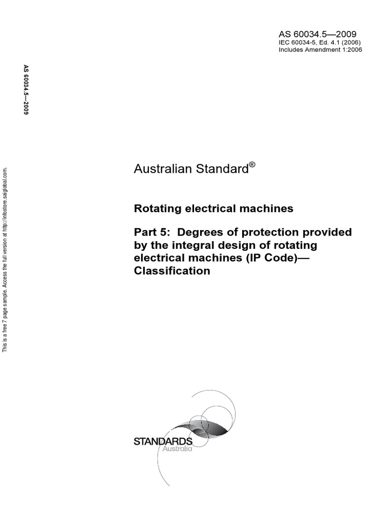 As 60034.5-2009 Rotating Electrical Machines Degrees of Protection ...