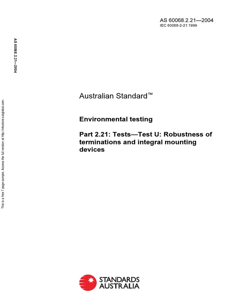 As 60068.2.21-2004 Environmental Testing Tests - Test U - Robustness of ...