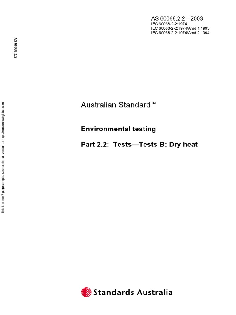 As 60068.2.2-2003 Environmental Testing Tests - Test B - Dry Heat | PDF ...