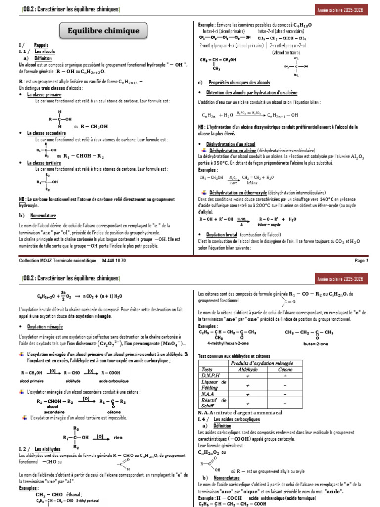 Cours équilibre chimique 2026 | PDF | Ester | Équilibre chimique