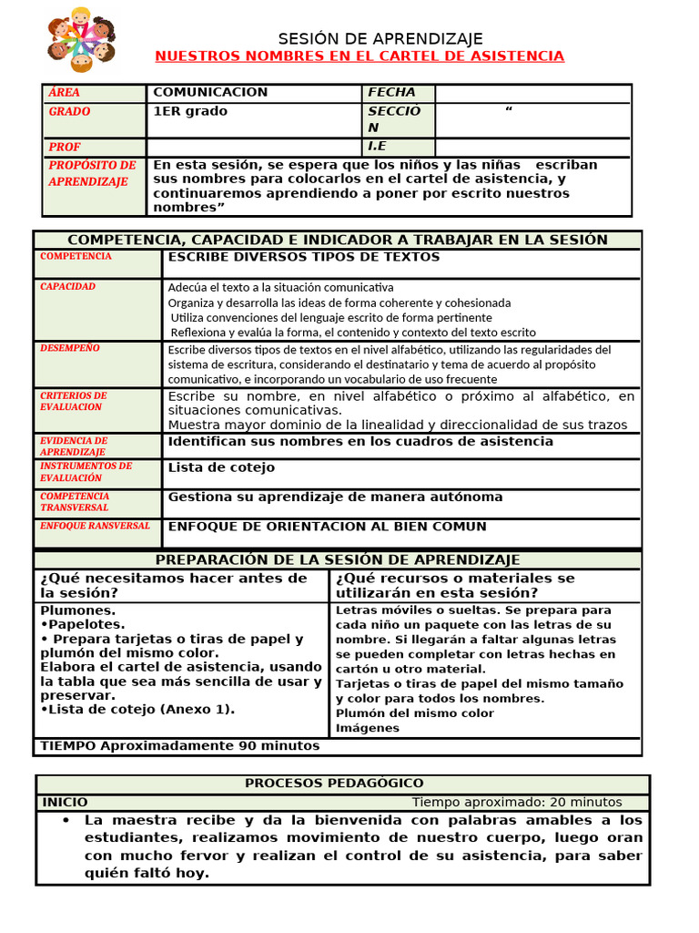 6 - Sesion de Produc-Nuestros Nombres en El Cartel de Asistenci | PDF ...