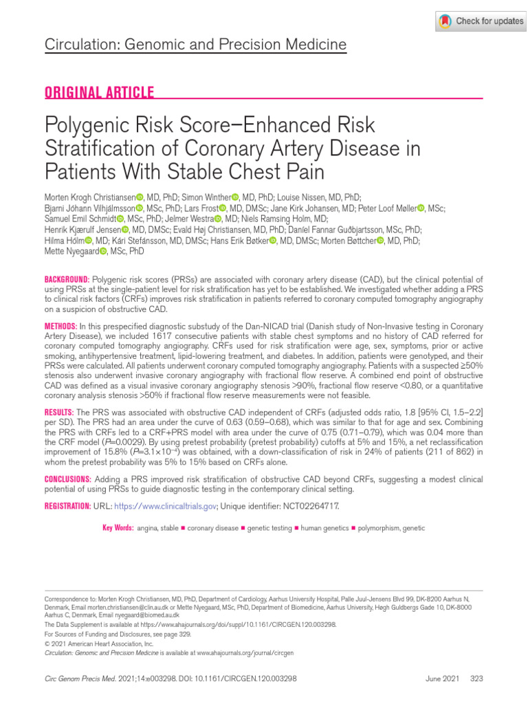Christiansen Et Al 2021 Polygenic Risk Score Enhanced Risk ...