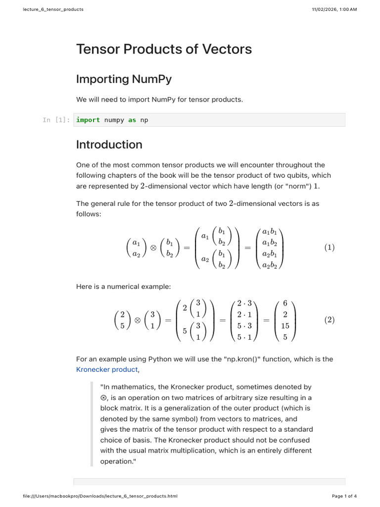 Lecture 6 Tensor Products | PDF | Matrix (Mathematics) | Operator Theory