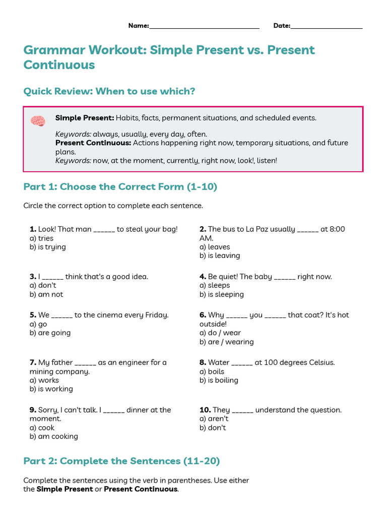 Simple Present vs Present Continuous Tense | PDF