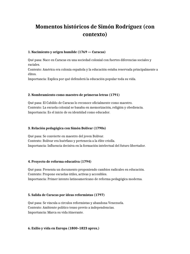 Momentos Historicos Simon Rodriguez | PDF