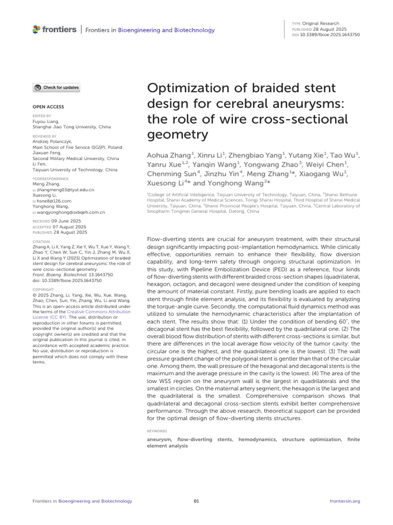 Optimization of Braided Stent Design for Cerebral Aneurysms the Role of ...