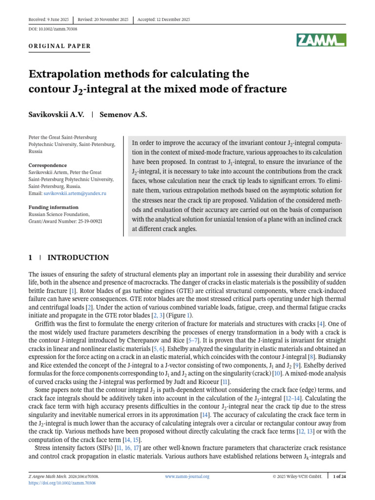 Savikovskii A.V., Extrapolation methods for calculating the contour J2 ...