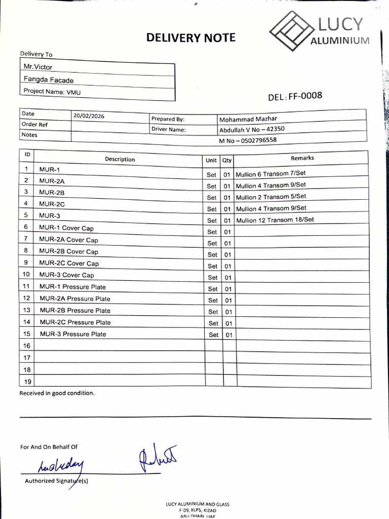Delivery Note _20260226 | PDF