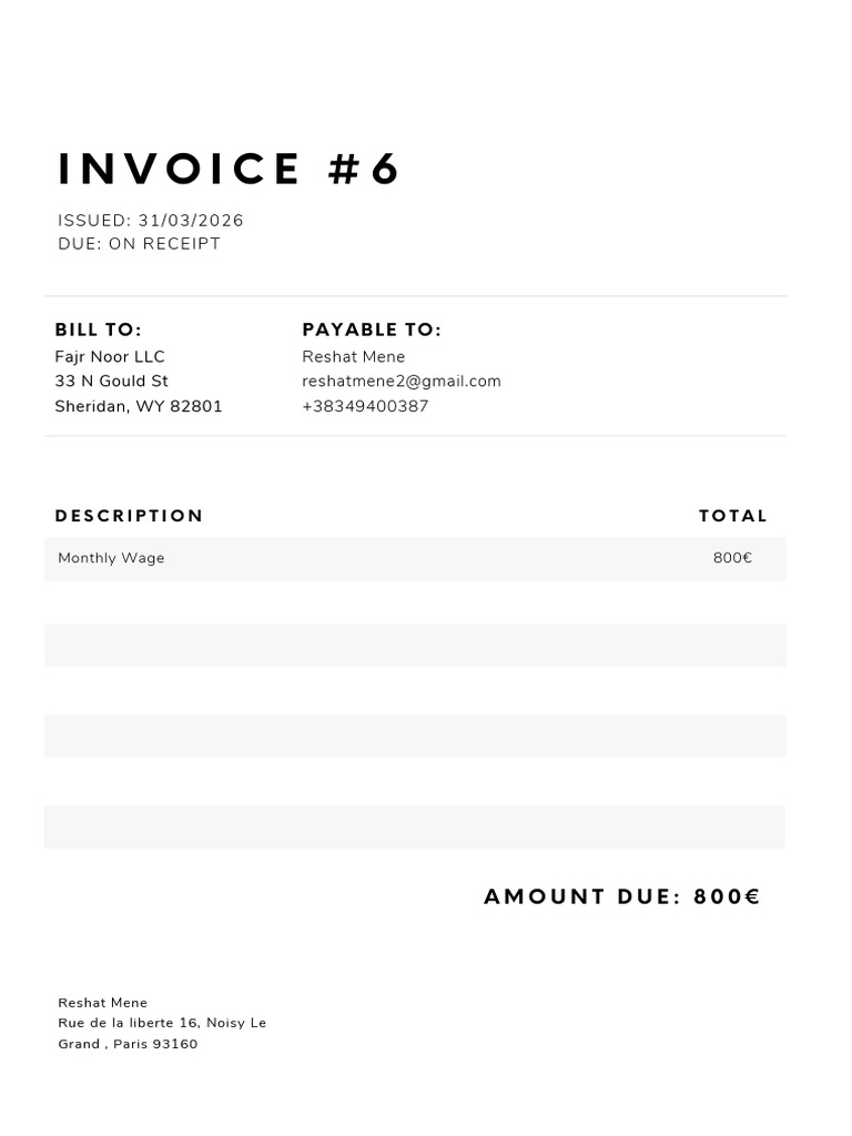 31MAR2026 - Reshat Mene Wage Invoice | PDF