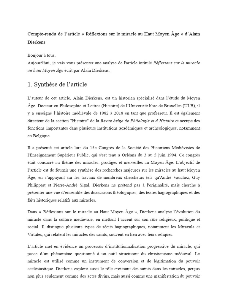 Réflexions Le Miracle Au Haut Moyen Âge | PDF | Miracle | Relique