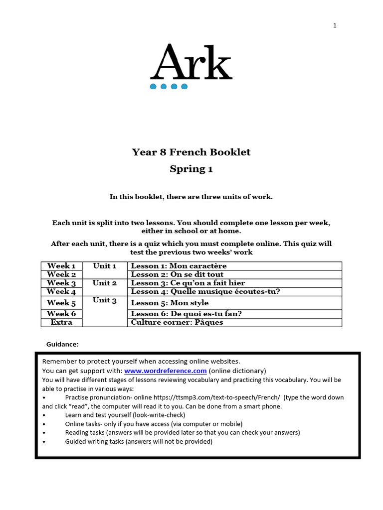 Year 8 French_Spring 1 | PDF