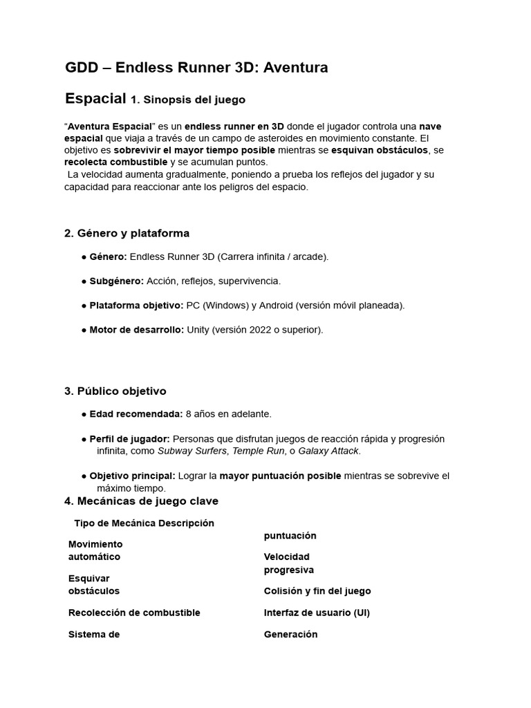 GDD – Endless Runner 3D_ Aventura Espacial_EXPANDIDO_FINAL | PDF