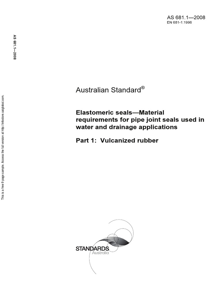 As 681.12008 Elastomeric Seals Material Requirements For Pipe Joint