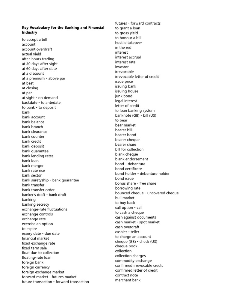 Banking Vocabulary | PDF