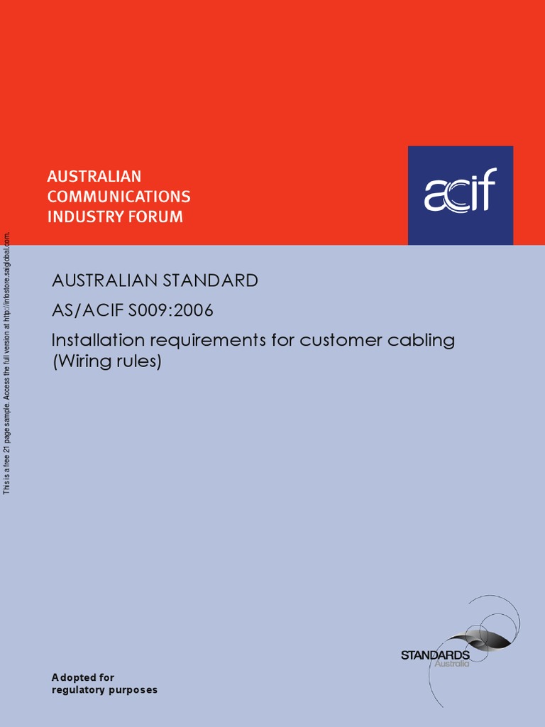 As ACIF S0092006 Installation Requirements For Customer Cabling