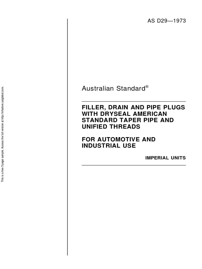 As D291973 Filler Drain and Pipe Plugs With Dryseal American Standard