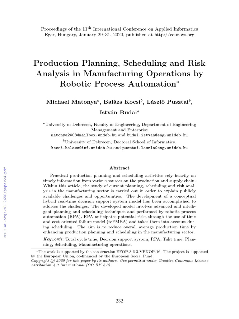Production Planning Scheduling and Risk | PDF