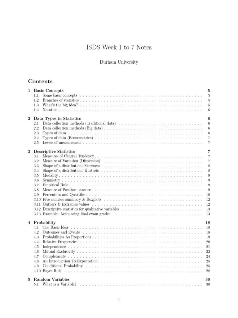 Week 7 Notes - 2025 | PDF | Quartile | Statistics