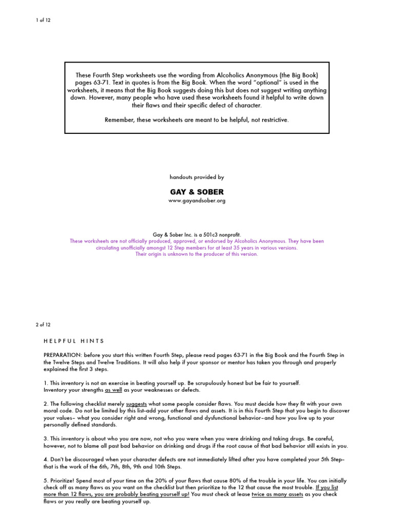 4th Step Worksheets | PDF | The Big Book (Alcoholics Anonymous ...