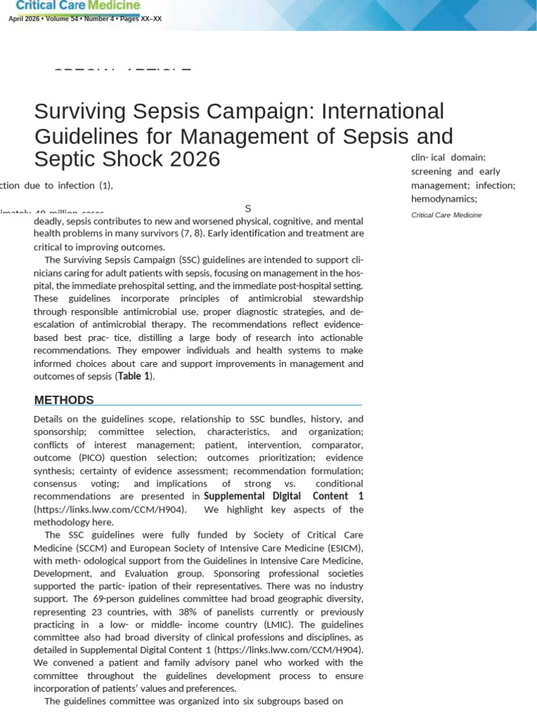 Surviving Sepsis Guidelines 2026 | PDF | Sepsis | Medical Diagnosis