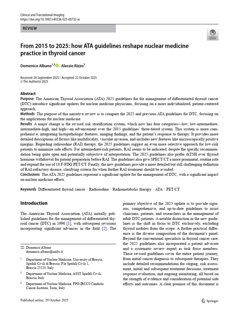 How ATA Guidelines Reshape Nuclear Medicine | PDF | Positron Emission ...