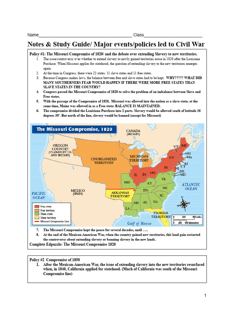 Notes_ Significant Events That Led to the Civil War_ Goes Along With ...