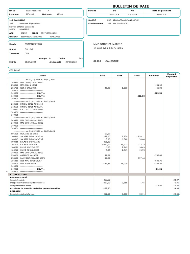Bulletin de Paie Mars 2026 (1) | PDF | Impôt sur le revenu | Secteur privé