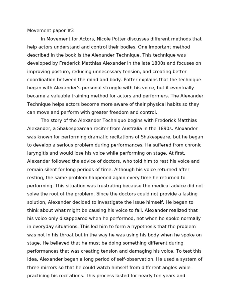 Movement Midterm Paper #3 | PDF | Alexander Technique | Mind