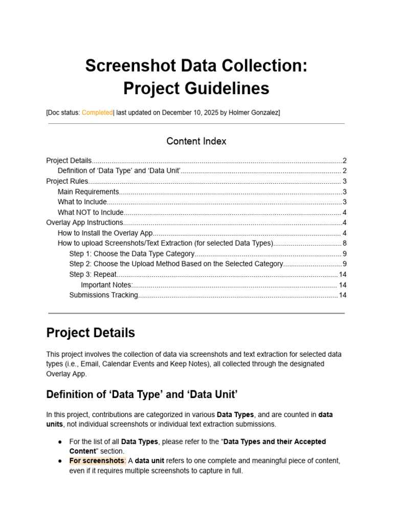 Screenshot Data Collection Project Guidelines | PDF | Android ...